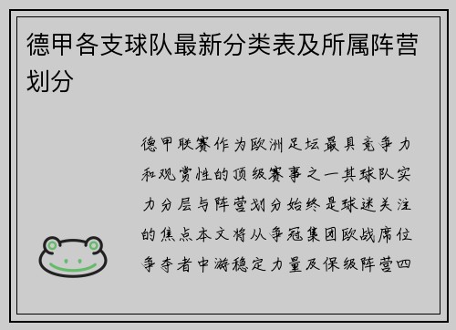 德甲各支球队最新分类表及所属阵营划分
